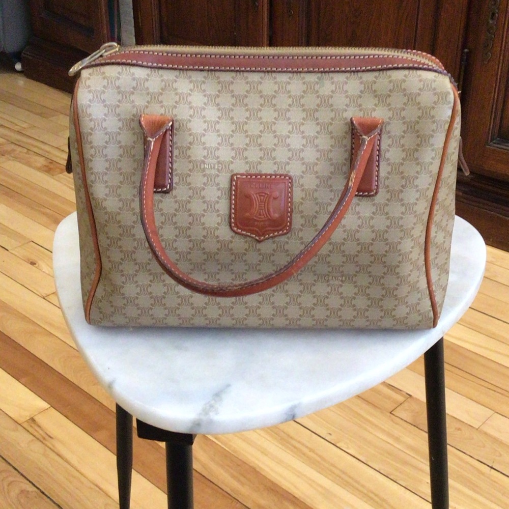 Celine Vintage Macadam Boston Bag.
Italian Made Circa 1980s/1990s